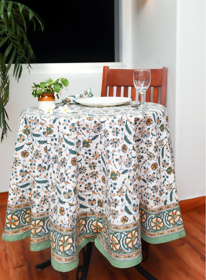أوجريا غطاء طاولة مستدير من القطن الخالص متعدد الألوان مطبوع يدويًا (L- 65 بوصة × عرض- 65 بوصة) - Image 5