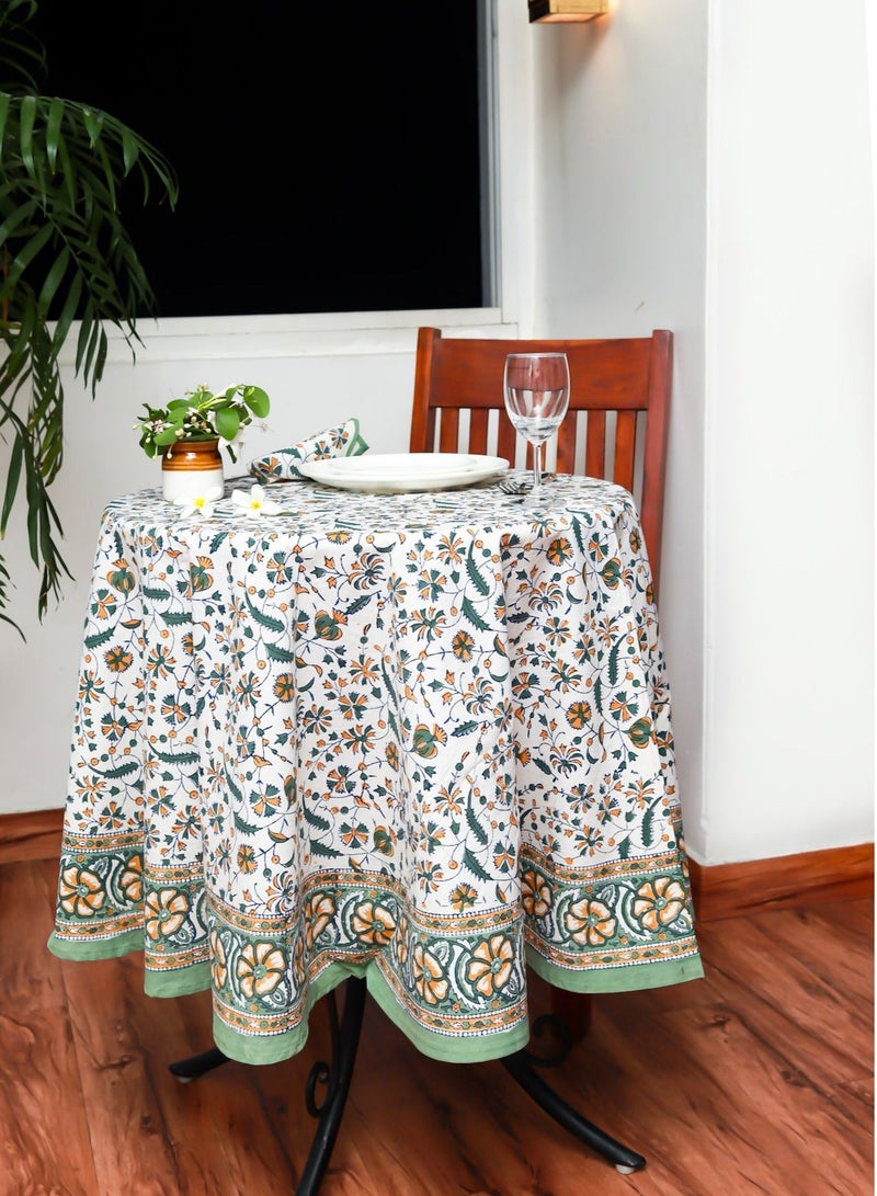 أوجريا غطاء طاولة مستدير من القطن الخالص متعدد الألوان مطبوع يدويًا (L- 65 بوصة × عرض- 65 بوصة) - Image 2