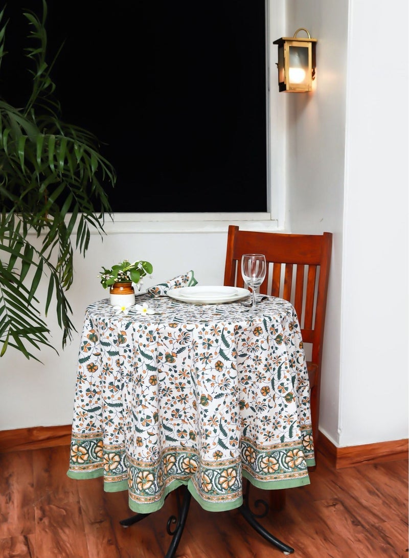 أوجريا غطاء طاولة مستدير من القطن الخالص متعدد الألوان مطبوع يدويًا (L- 65 بوصة × عرض- 65 بوصة) - Image 1