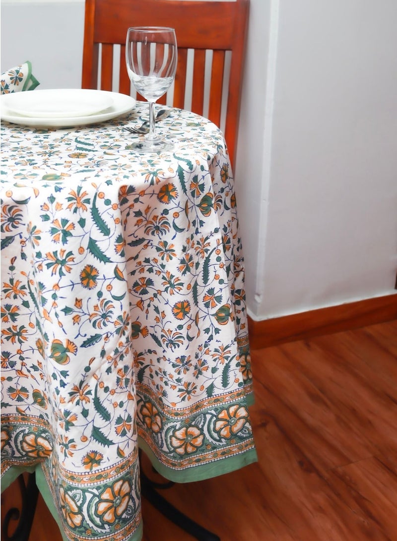 أوجريا غطاء طاولة مستدير من القطن الخالص متعدد الألوان مطبوع يدويًا (L- 65 بوصة × عرض- 65 بوصة) - Image 3