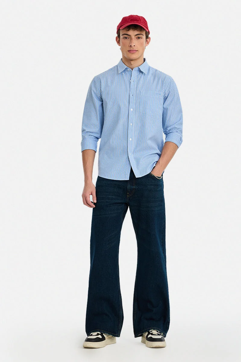 SNITCH Dark Blue Solid Flared Fit Streetwear Jeans
