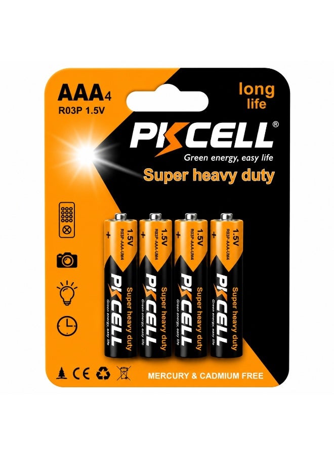 بي كي سيل AAA Super Heavy Duty Batteries 1.5V R03P Long Life Dry Cell Battery, Mercury & Cadmium Free, for Remote Controls, Clocks, Flashlights, Toys & Cameras, 4-Pack - Image 1