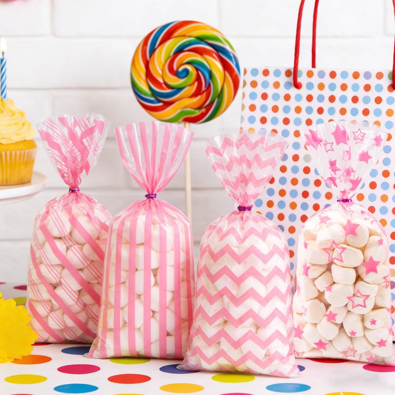 Lxzyu Valentine Cellophane Bags, 50 Pcs Valentines Treat Bags, Pink Goodie Bag Valentines Day Candy Bags, Plastic Valentines Bags Bulk, Valentine Snack Bag With Twist Ties Red Heart For Wedding Party Favor Gift - Image 5