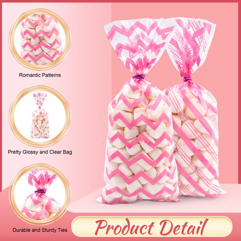 Lxzyu Valentine Cellophane Bags, 50 Pcs Valentines Treat Bags, Pink Goodie Bag Valentines Day Candy Bags, Plastic Valentines Bags Bulk, Valentine Snack Bag With Twist Ties Red Heart For Wedding Party Favor Gift - Image 4