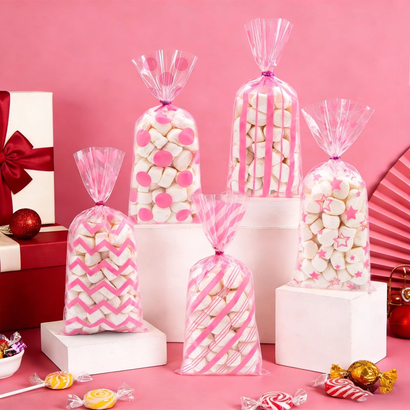 Lxzyu Valentine Cellophane Bags, 50 Pcs Valentines Treat Bags, Pink Goodie Bag Valentines Day Candy Bags, Plastic Valentines Bags Bulk, Valentine Snack Bag With Twist Ties Red Heart For Wedding Party Favor Gift - Image 2