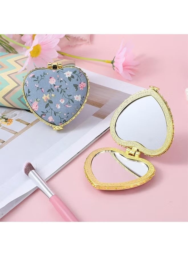 2 Pcs Mini Heart Folding Compact Mirror for Purse, Vintage Double-Sided Flower Makeup Mirrors Portable Trave Cosmetic Mirror for Women Girls Pocket (Pink, Blue) - Image 3