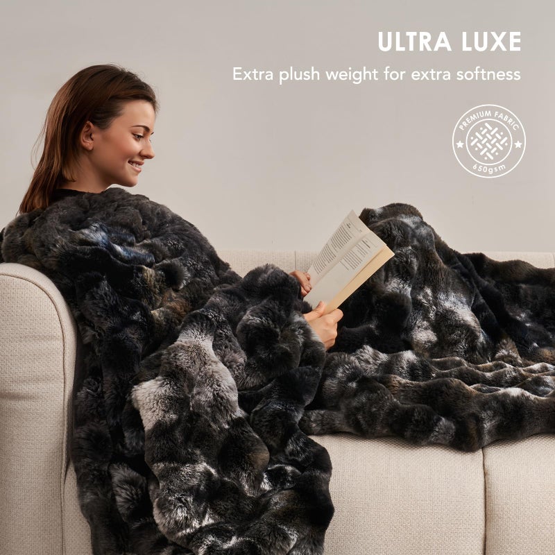 EVERGRACE Ultra Soft Luxury Fluffy Ridgeline Faux Rabbit Fur Bubble Throw Blanket  Thick Warm Fuzzy Throw for Bed  Cozy Plush Reversible Blanket for Couch Charcoal Grey Heather  50x60 Inches  870 GSM - Image 3