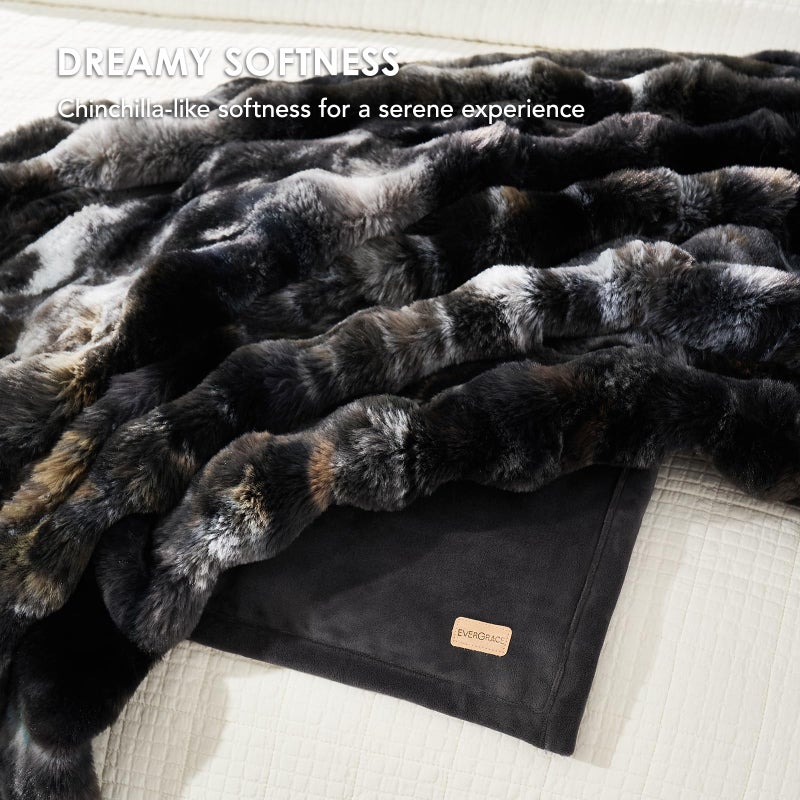 EVERGRACE Ultra Soft Luxury Fluffy Ridgeline Faux Rabbit Fur Bubble Throw Blanket  Thick Warm Fuzzy Throw for Bed  Cozy Plush Reversible Blanket for Couch Charcoal Grey Heather  50x60 Inches  870 GSM - Image 5
