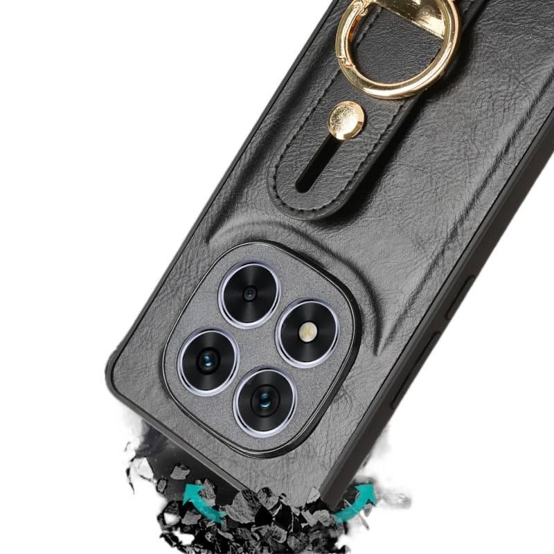 LS غطاء واقي بملمس جلد لـ Redmi Note 14 Pro مع حامل قائم وحبل تعليق مع مقاوم للخدش باللون Dark Green بوظيفة حامل باللون الأخضر باللون الأحمر - Image 4