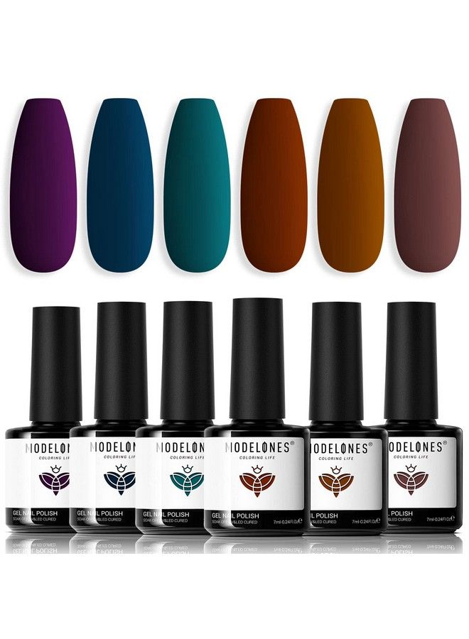 modelones طقم طلاء أظافر جل 6 ألوان داكنة ظلال مورنادي نبيذي أرجواني أزرق بروسي بني مجموعة فن الأظافر عالية الصبغة نقع مانكير في المنزل هدايا للنساء والفتيات لمكان العمل وحفلات العشاء - Image 2