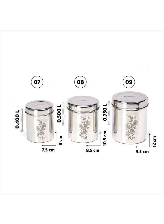 Sumeet طقم حاويات عمودية من الفولاذ المقاوم للصدأ من سميت / علبة أوبها / حاويات تخزين مكونة من 3 قطع (400 مل، 500 مل، 750 مل)، فضي - Image 4