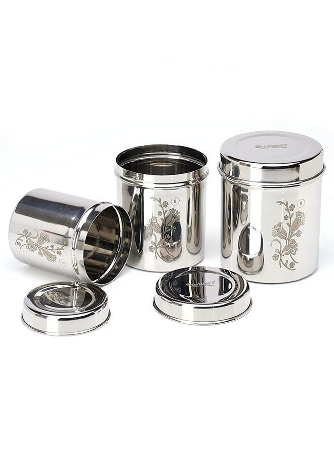 Sumeet طقم حاويات عمودية من الفولاذ المقاوم للصدأ من سميت / علبة أوبها / حاويات تخزين مكونة من 3 قطع (400 مل، 500 مل، 750 مل)، فضي - Image 1