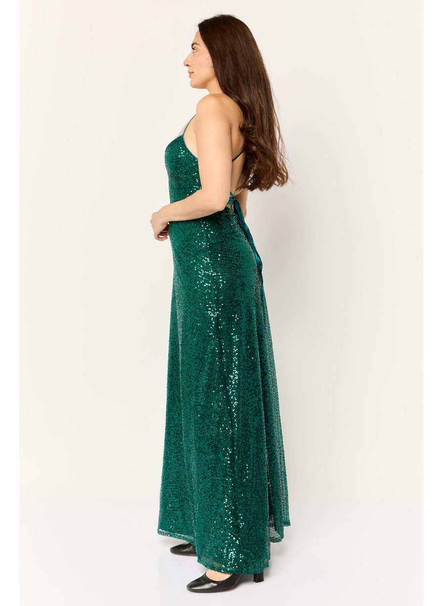 Lulus Women Sequins Maxi Dress, Dark Green  - Image 3