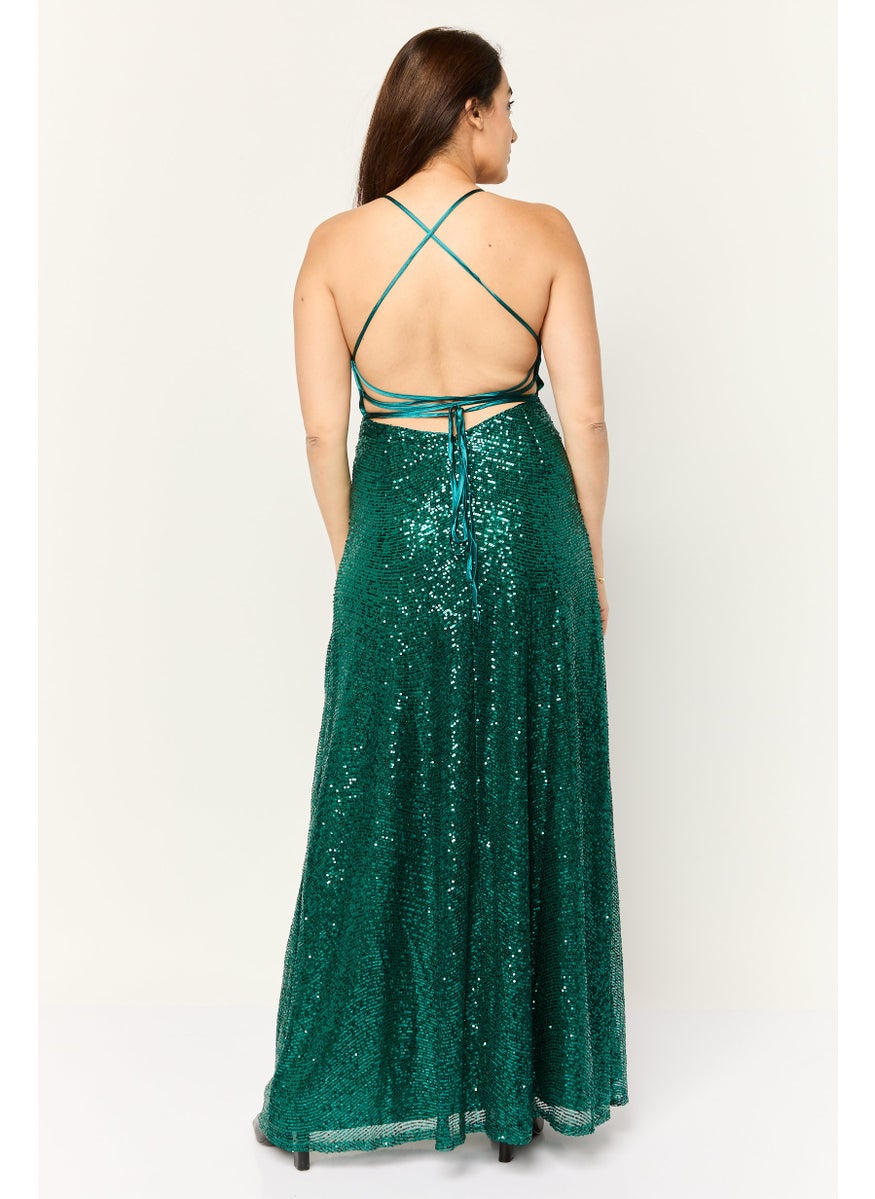 Lulus Women Sequins Maxi Dress, Dark Green  - Image 4