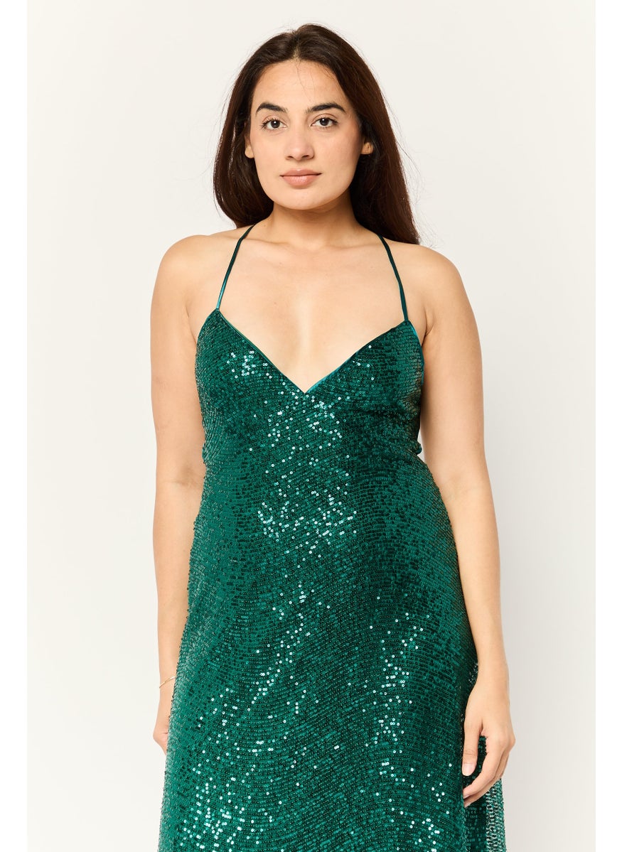 Lulus Women Sequins Maxi Dress, Dark Green  - Image 2