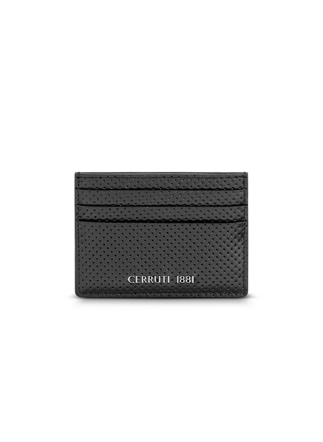 CERRUTI 1881 Punti Black Genuine Leather Card Case For Men