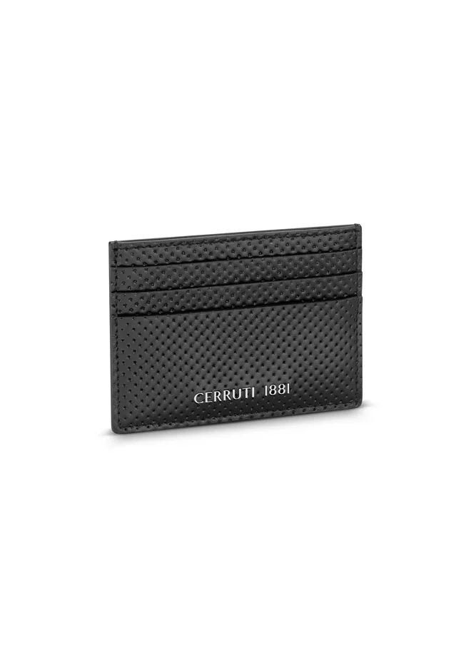شيروتي 1881 Cerruti 1881 Punti Black Genuine Leather Card Case With Branded Polyester Lining And  3 Card Slots For Men - CEPU06643M-BLK