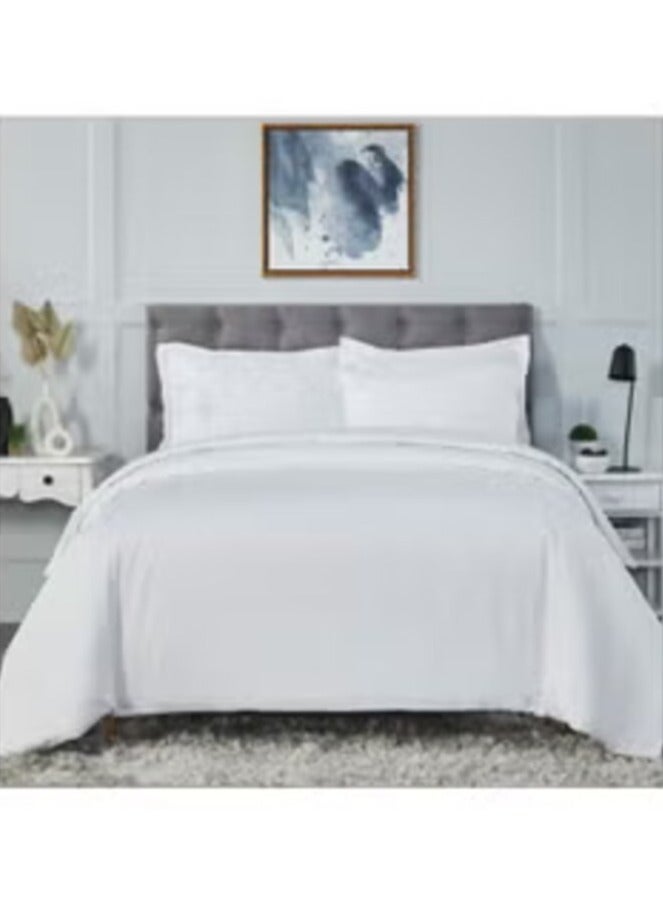 هاوس ون طقم لحاف | بتصميم فندقي مخطط 100% قطن 250 غرزة - أبيض - Image 4