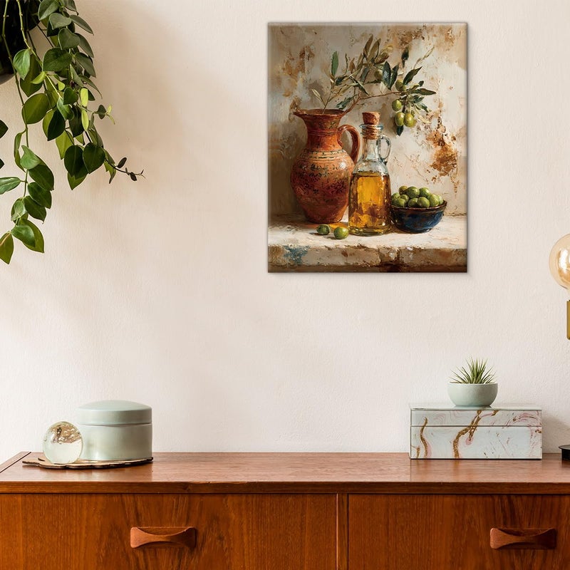QPVXSST Vintage Olive Kitchen Wall Art Print - Country Olive Still Life Painting Artwork Rustic Wall Decor for Farmhouse Home Kitchen Dining Room 8x10 Framed - Image 4