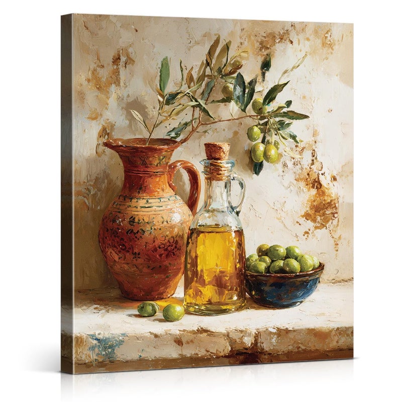 QPVXSST Vintage Olive Kitchen Wall Art Print - Country Olive Still Life Painting Artwork Rustic Wall Decor for Farmhouse Home Kitchen Dining Room 8x10 Framed - Image 1