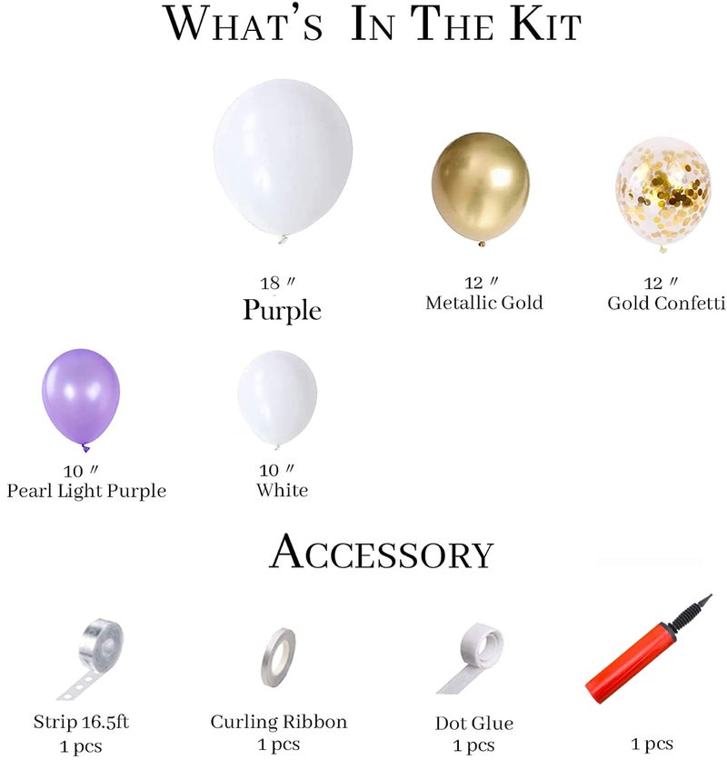 Lazybeee Purple Balloon Garland Kit 107 Pcs Pearl Purple Party Decorations White Gold Confetti Metallic Gold Balloon Arch for Wedding Birthday Supplies - Image 2