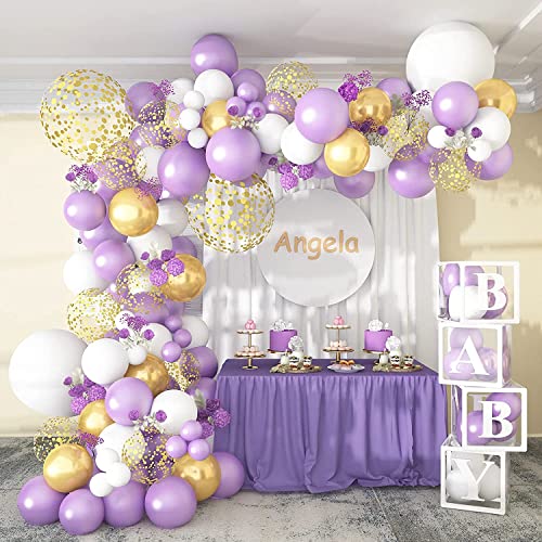 Lazybeee Purple Balloon Garland Kit 107 Pcs Pearl Purple Party Decorations White Gold Confetti Metallic Gold Balloon Arch for Wedding Birthday Supplies - Image 3