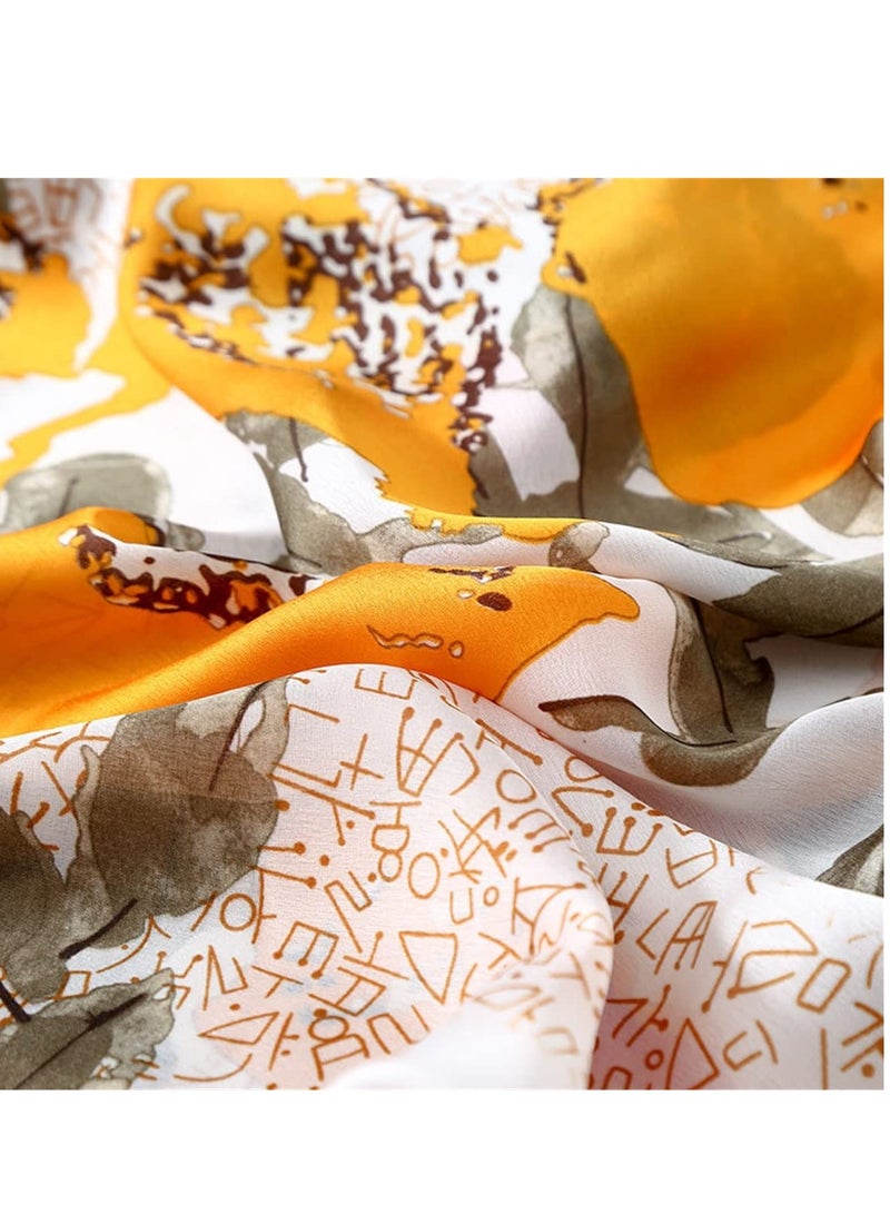 SYOSI Silk Scarf Women Shawl Colorful Scarf, Lightweight Floral Printed Scarves, Chiffon Scarf, Fashion Fringed Shawl Wraps, Vintage Bridal Scarf, Neckerchief Head Wrap Orange - Image 5