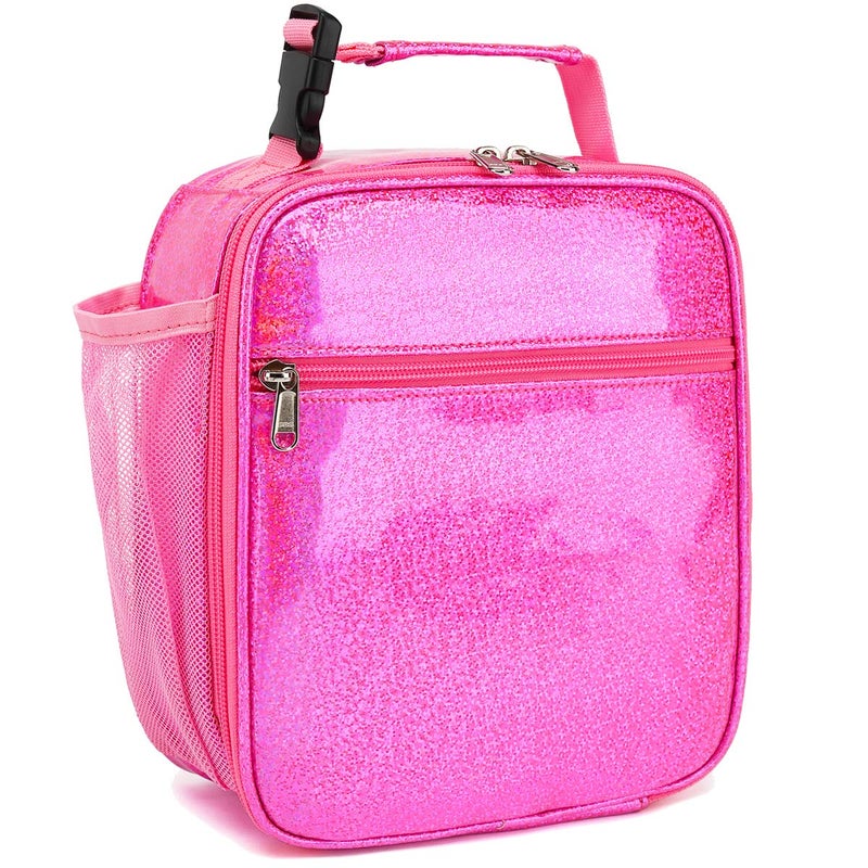 FlowFly Kids Lunch box Insulated Soft Bag Mini Cooler Back to School Thermal Meal Tote Kit for Girls Boys PU Pink