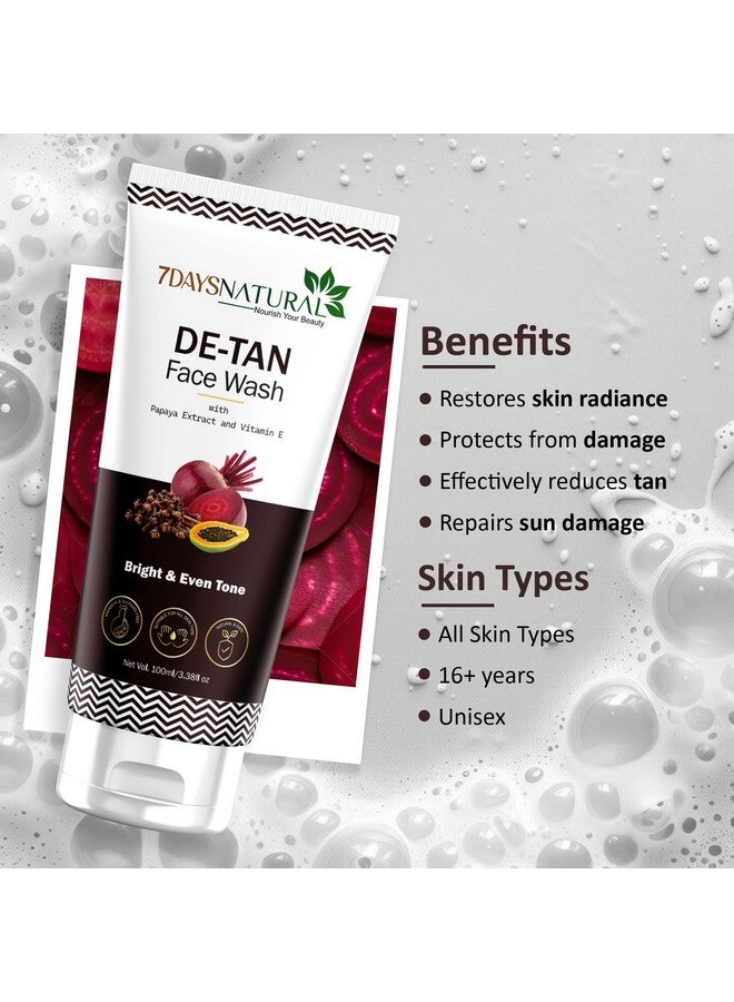 7 DAYS De-Tan Face Wash for Men | With Vitamin E, Aloe Vera & Coffee | Suitable for All Skin Types | for Men Women (100ml) - Image 3