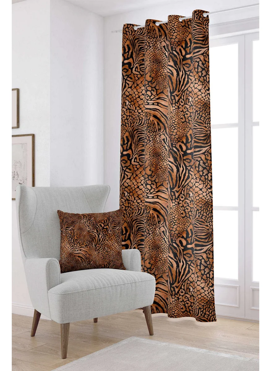 Cango Home Brown Orange Zebra Leopard Patterned Digital Printed Curtain CGH350-PR