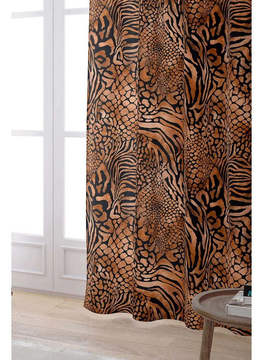 Cango Home Brown Orange Zebra Leopard Patterned Digital Printed Curtain CGH350-PR