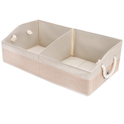 Nage-Bay Large Dog Toy Basket With Handle, Foldable Dog Toy Box for Living Room Area, 28.5" Basket for Toy, Clothes, Organizers and Storage with Hard Board, Anti-slip for Pet Toys (Beige, Large) - Image 1