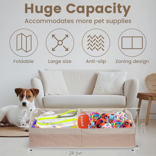 Nage-Bay Large Dog Toy Basket With Handle, Foldable Dog Toy Box for Living Room Area, 28.5" Basket for Toy, Clothes, Organizers and Storage with Hard Board, Anti-slip for Pet Toys (Beige, Large) - Image 2