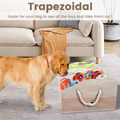 Nage-Bay Large Dog Toy Basket With Handle, Foldable Dog Toy Box for Living Room Area, 28.5" Basket for Toy, Clothes, Organizers and Storage with Hard Board, Anti-slip for Pet Toys (Beige, Large) - Image 3