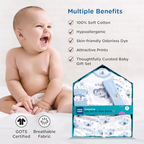 Mee Mee New Born Baby Gift Set | Soft Cotton Clothing Essentials for Infants/Baby Girls, Boys | Baby Shower Clothing Hamper (4 Pieces, Blue)| Ideal Gift for New Born Baby - Image 5