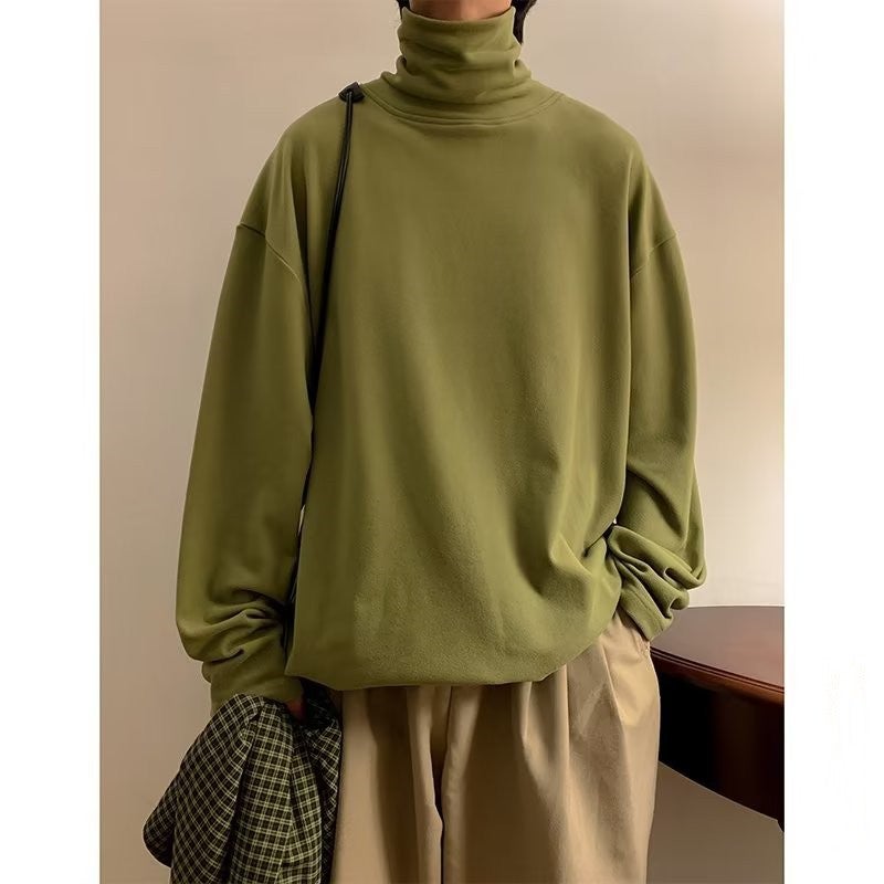 Turtleneck T-shirt men's autumn and winter New Japanese retro loose casual top oversize high street fashion brand bottoming shirt