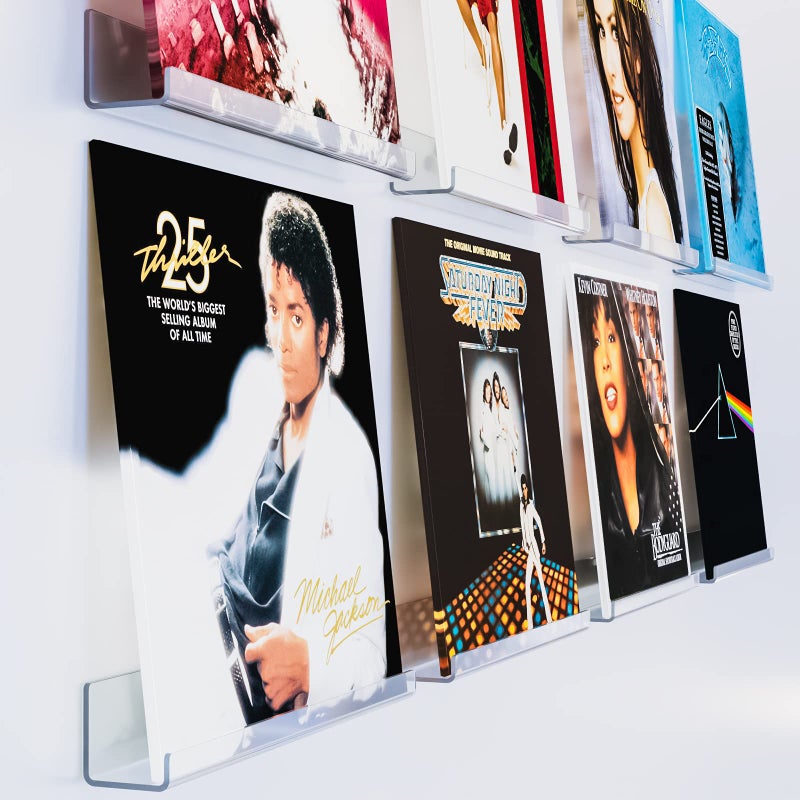 ILYXY Clear Acrylic Vinyl Record Holder 8 Pack 12Inch Wall Mount Shelves Album Display Frames for LP Records Decorative Rack for Collectors Vinyl Lovers