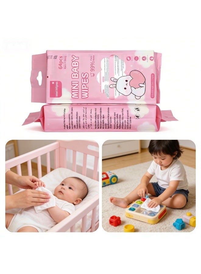 Premium Mini Baby Wet Wipes Travel Size | 99.9% Pure Water, Alcohol-Free, Hypoallergenic | Gentle Clean for Babies, Kids & Students | Face, Hand, Mouth Clean & Makeup Remover | 384 Counts (64 Packs x 6 ) - Image 2