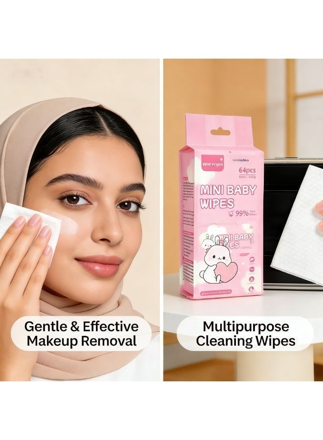 Premium Mini Baby Wet Wipes Travel Size | 99.9% Pure Water, Alcohol-Free, Hypoallergenic | Gentle Clean for Babies, Kids & Students | Face, Hand, Mouth Clean & Makeup Remover | 384 Counts (64 Packs x 6 ) - Image 4