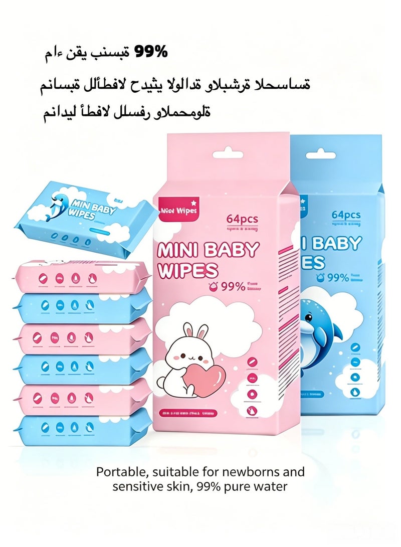 Mini Personal Travel Wipes 384 ​​Count ,99% Pure Water, Fragrance Free Hypoallergenic Wet Wipes - Image 1