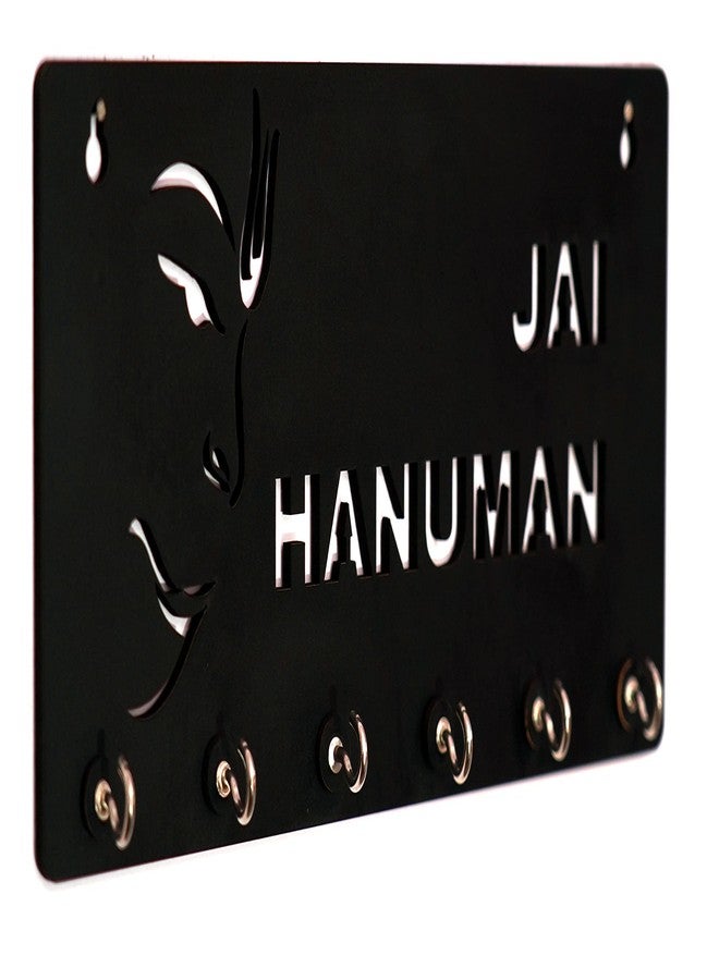 9br Wooden Key Holder for Home Wall Stylish || Key Stand || Mobile Holder for Wall || Key Hanger || Key Chain Holders for Wall (6 Hooks, MDF, Jai Hanuman) (Black) - Image 3