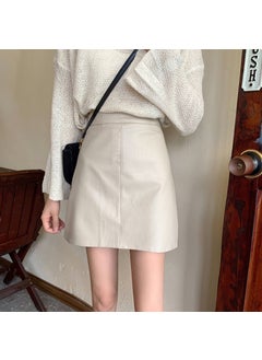 Womens Fashionable Elegant High-Waisted Slimming Leather Skirt For Autumn/Winter Slimming Packaged Buttock Green Apple Apricot lined, fashion tape