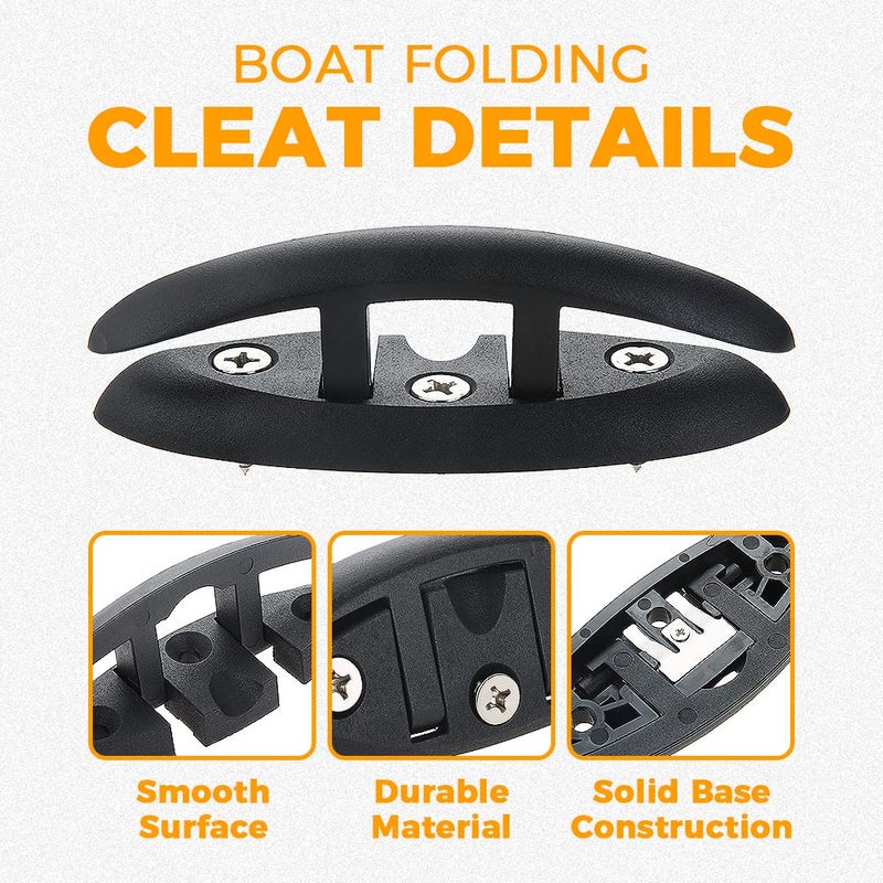 Yetaha Folding Boat Cleat, 4 Pack Flip Up Dock Mooring Cleat, Marine Deck Rope Cleat Accessories With Mounting Screws For Boat Kayak (Black) - Image 4