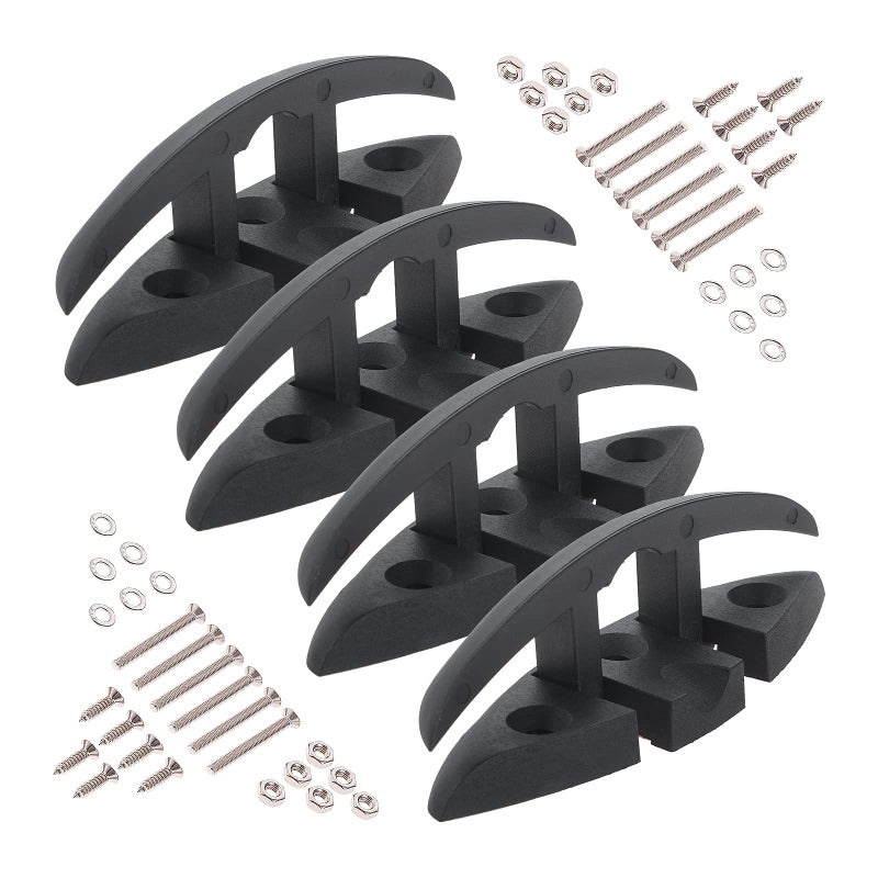 Yetaha Folding Boat Cleat, 4 Pack Flip Up Dock Mooring Cleat, Marine Deck Rope Cleat Accessories With Mounting Screws For Boat Kayak (Black) - Image 1