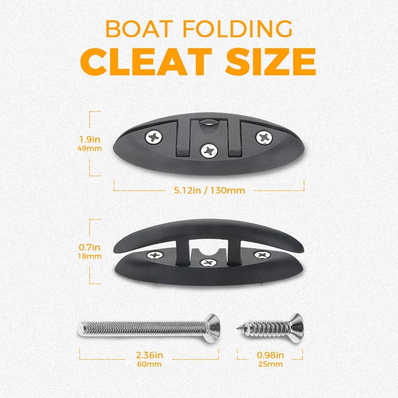 Yetaha Folding Boat Cleat, 4 Pack Flip Up Dock Mooring Cleat, Marine Deck Rope Cleat Accessories With Mounting Screws For Boat Kayak (Black) - Image 3