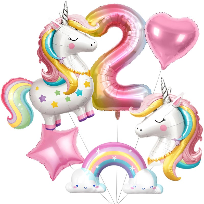 SNLN Unicorn 2nd Birthday Party Decorations for Girls Large Self Standing 3D Unicorn Foil Balloons with Rainbow Heart Star Balloons Wedding Baby Shower Pink Party Supplies number 2 set - Image 3