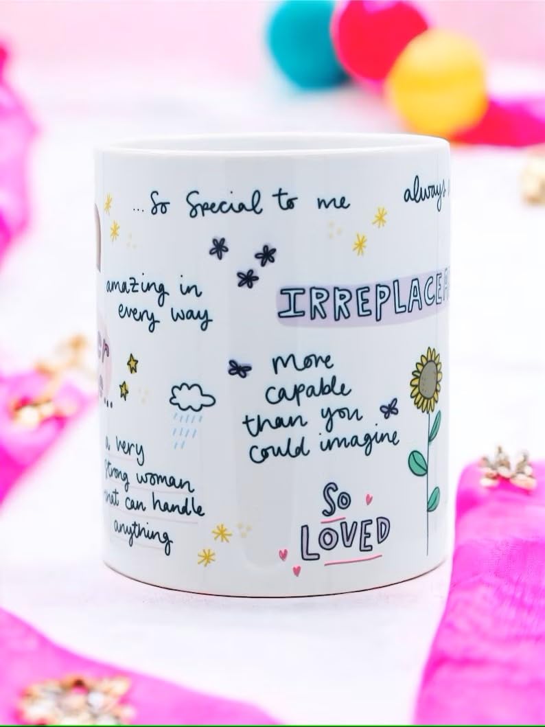 DAYS Sister You are Mug Sister Ceramic Coffee Mug with Inspirational Design, Rainbow and Floral Pattern, White Rakhi Gift for Sister Little Sister Cousin - Image 3