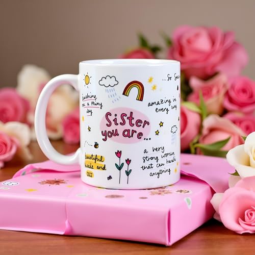 DAYS Sister You are Mug Sister Ceramic Coffee Mug with Inspirational Design, Rainbow and Floral Pattern, White Rakhi Gift for Sister Little Sister Cousin - Image 2