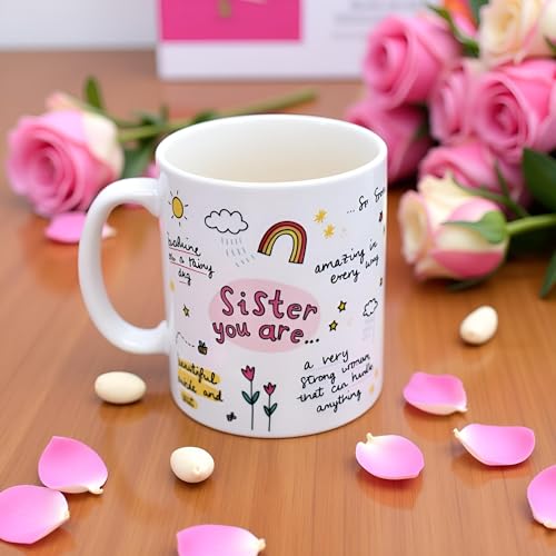 DAYS Sister You are Mug Sister Ceramic Coffee Mug with Inspirational Design, Rainbow and Floral Pattern, White Rakhi Gift for Sister Little Sister Cousin - Image 5
