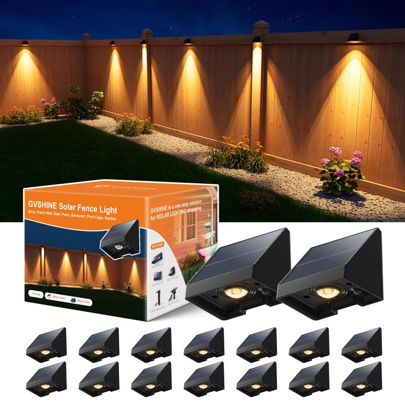 GVSHINE 16 Pack Decoration Solar Powered Fence Lamps Outdoor Waterproof with Warm White LED Spot for Outside Stair Gate Mailbox Backyard Door Garage Garden Sconce for Enhanced Security Easy Mount - Image 2